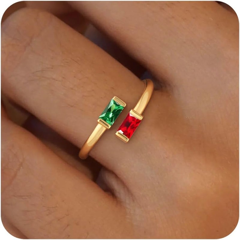 Honsny Gold Birthstone Rings for Women Non Tarnish 14K Gold Plated Adjustable Emerald Ring Cubic Zirconia Gemstone Promise Ring for Her Engagement Personalized Waterproof Jewelry Gifts for Birthday - Image 1